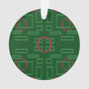 Cercle rouge sur ornement géométrique vert acryliq