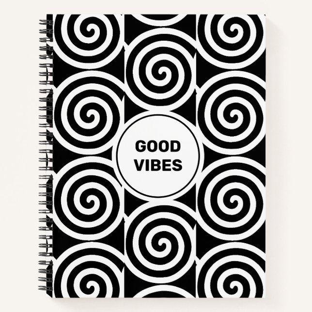 Cercles spiraux Abstraits en Carnet noir et blanc (Devant)