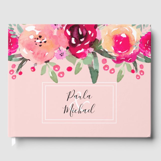 Cerea Watercolor Floral Pink Gästebuch (Vorderseite)