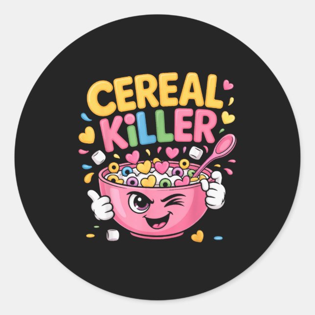 Cereal Killer Cartoon Bowl Funny Breakfast  Runder Aufkleber (Vorderseite)