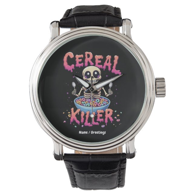 Cereal Killer Frühstück Funny Cereal Bowl Skelett Armbanduhr (Vorderseite)