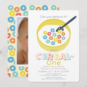 Cereal-sly One Gelbes Frühstücksflocken-Foto zum 1 Einladung