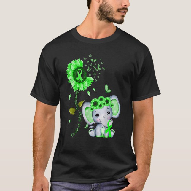 Cerebral Palsy Bewusstsein Grüne Hippie Sonnenblum T-Shirt (Vorderseite)