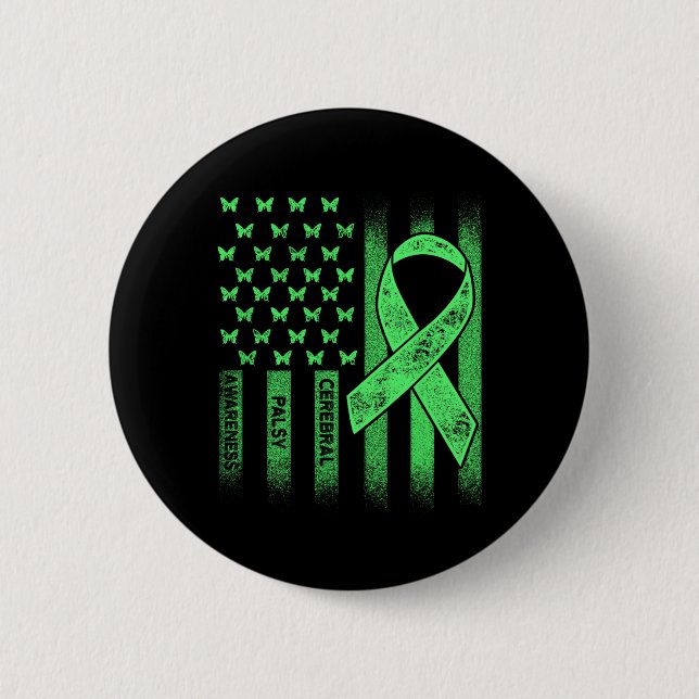 Cerebral Palsy Cp Awareness Usa Flag Warrior Survi Button (Vorderseite)