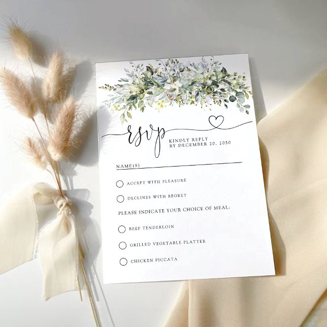 Cérémonie de Mariage de fleurs vertes Carte RSVP (Créateur téléchargé)