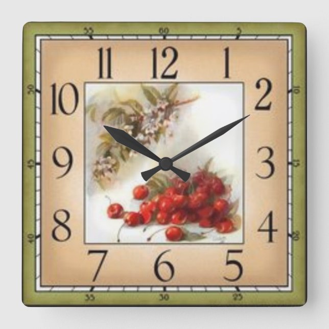 Cerezas Quadratische Wanduhr (Vorderseite)