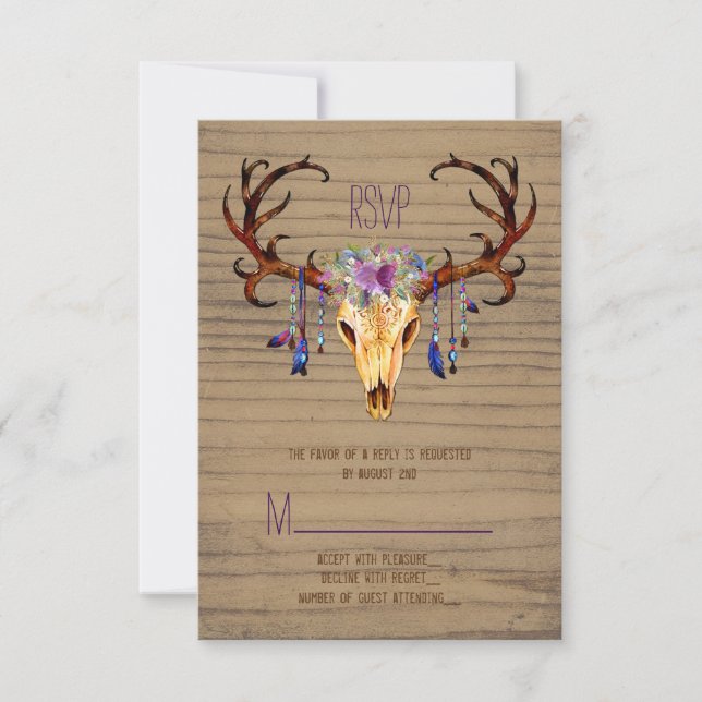 Cerf Antler Crâne Russe Mariage campagnard RSVP (Devant)