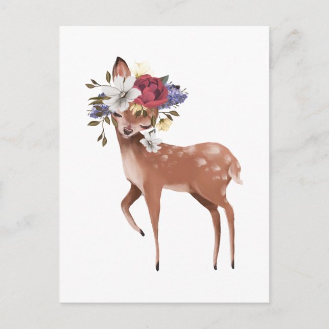 Cerf Avec Carte Postale Florale (Devant)