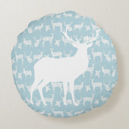 Cerf bleu avec blanc Buck et Doe Coussin rond