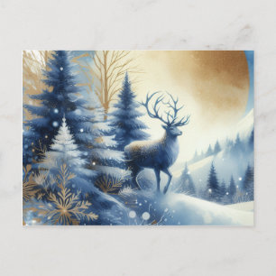 Cerf dans la forêt hivernale carte postale design 