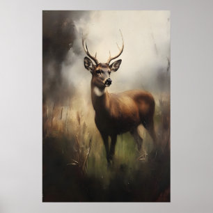 Cerf dans le pré Impression d'art faunique vintage