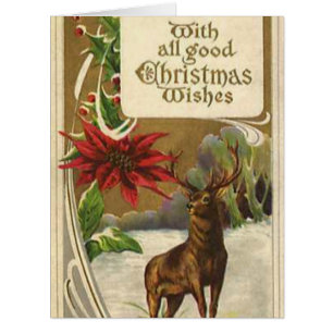Cerf dans un bois neigeux, Poinsettia voeux de Noë