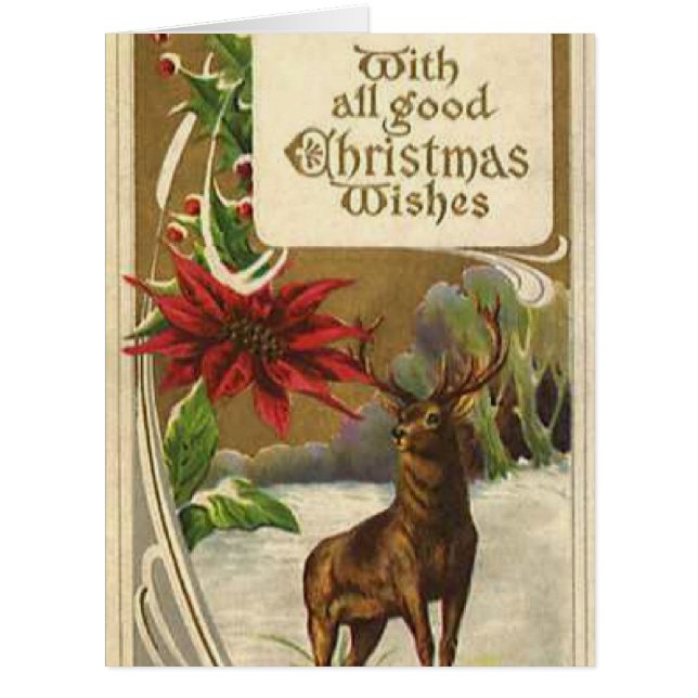Cerf dans un bois neigeux, Poinsettia voeux de Noë (Devant)