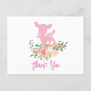 cerf de bébé rose, carte de remerciements de baby 