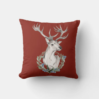 Cerf de fête avec Coussin de jet de couronne d'hiv