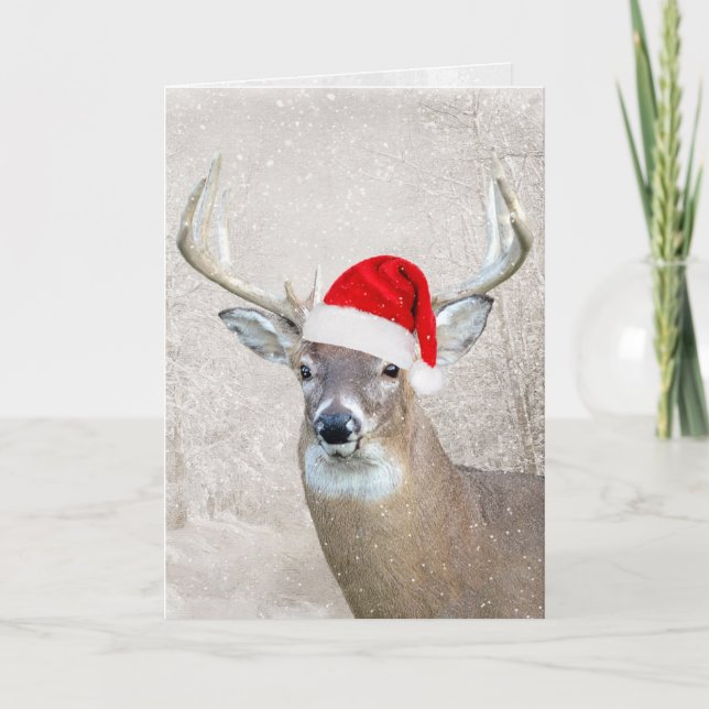 Cerf de Noël avec carte de vacances de Santa Hat (Devant)
