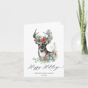 Cerf de Noël élégant Carte de vœux poinsettia