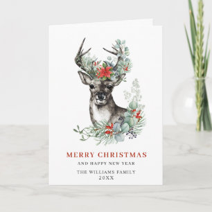 Cerf de Noël élégant Carte de vœux Poinsettia