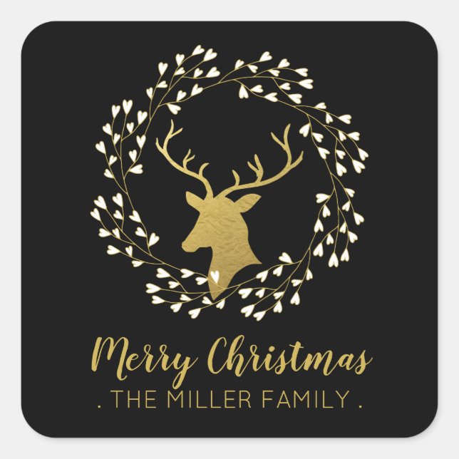 Cerf d'or et couronne | Sticker de Noël (Devant)