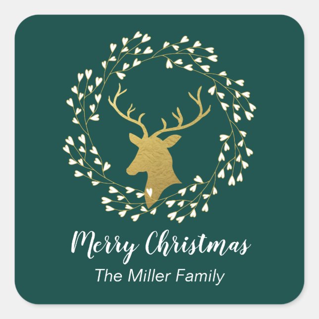 Cerf d'or et couronne | Sticker de Noël (Devant)