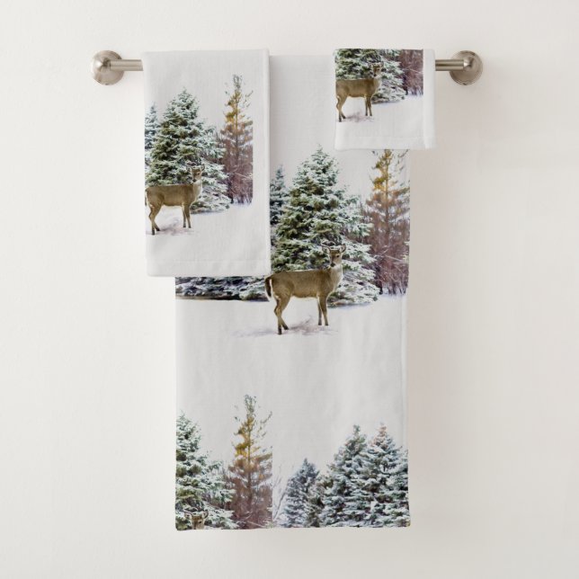 Cerf en hiver Wonderland jeu de serviettes de vaca (En situation)