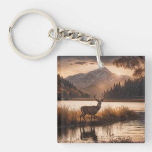 Cerf énorme sur un lac de montagne
