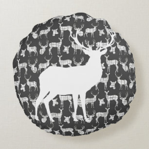Cerf gris avec Coussin rond blanc et blanc