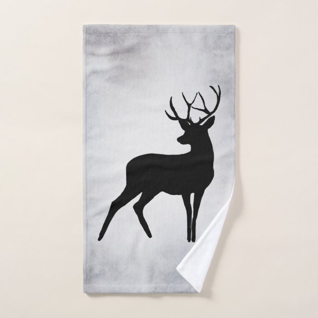 Cerf majestueux avec Antlers Noir Silhouette Rusti (Serviette à main)
