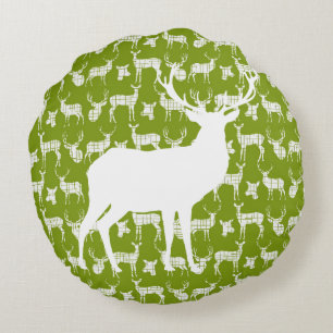 Cerf vert avec blanc et Coussin rond Doe