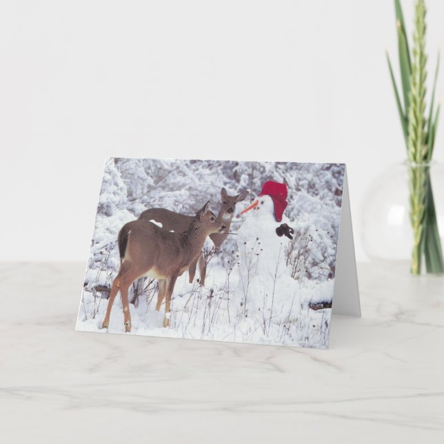 Cerfs communs avec la carte de bonhomme de neige (Devant)