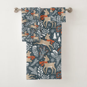 Cerfs d'hiver, arbres, branches et flocons de neig