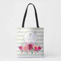 Cerine Aquarellblumenmonogramm auf Mintstreifen