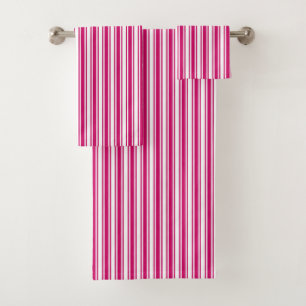 Cerise and white candy stripes badhandtuch set