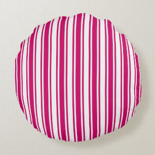 Cerise and white candy stripes rundes kissen