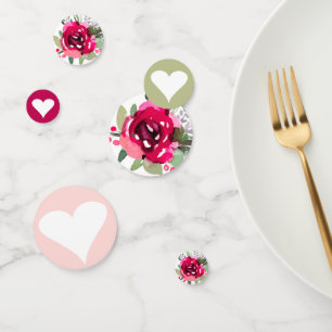 Cerise Aquarelle Floral & Coeurs Confetti