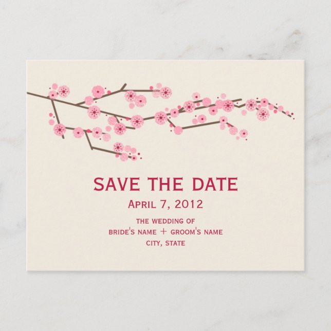 Cerise Blossom Wedding Enregistrer La Date Carte P (Devant)