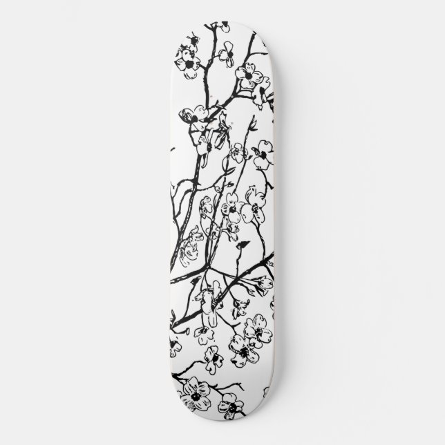 Cerise Fleur Skateboard Noir Et Blanc (Recto)