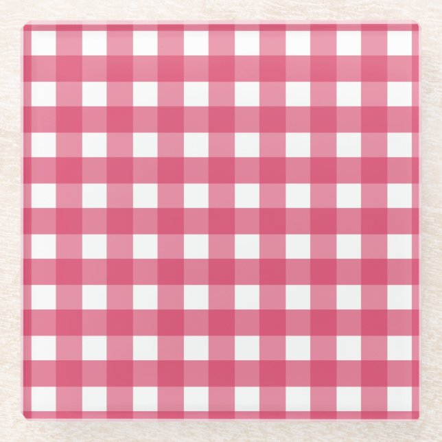 Cerise Gingham Glasuntersetzer (Vorderseite)