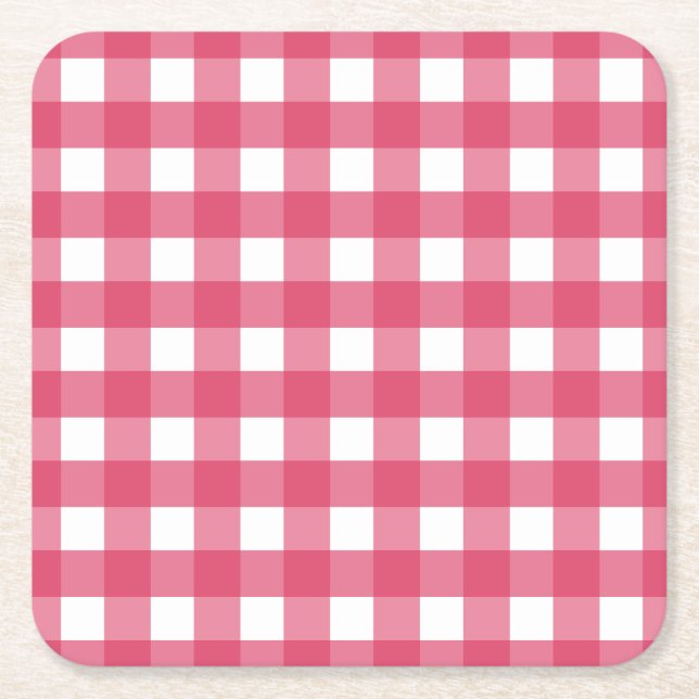 Cerise Gingham Rechteckiger Pappuntersetzer (Vorderseite)