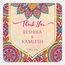 Cerise mandala rangoli Hochzeit personalisierter N Quadratischer Aufkleber