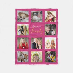 Cerise PINK Foto Blanket Collage Instagram Gold Fleecedecke