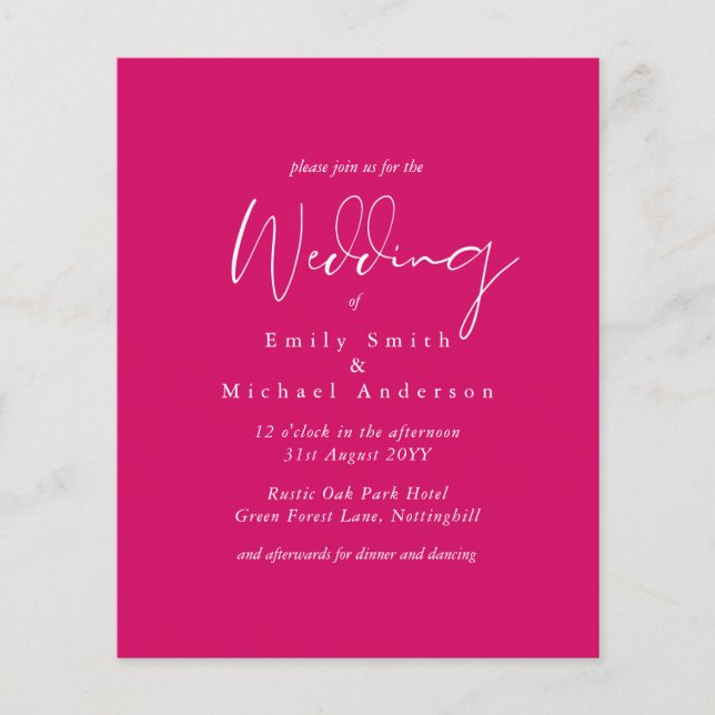Cerise Pink Script Typografy Budget Wedding (Vorderseite)