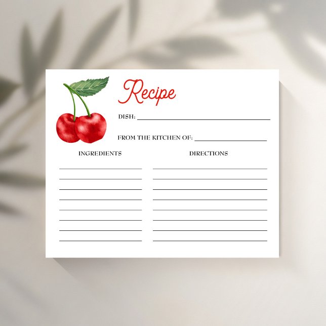 Cerise sur la carte de recette de douche nuptiale (Cherry on top bridal shower recipe card cherry recipe cards)