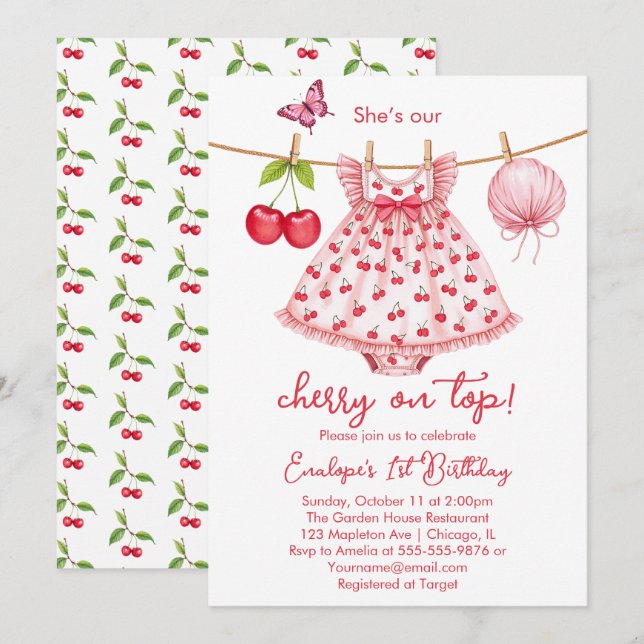 Cerise sur le dessus ! Invitation à l'anniversaire (Devant / Derrière)