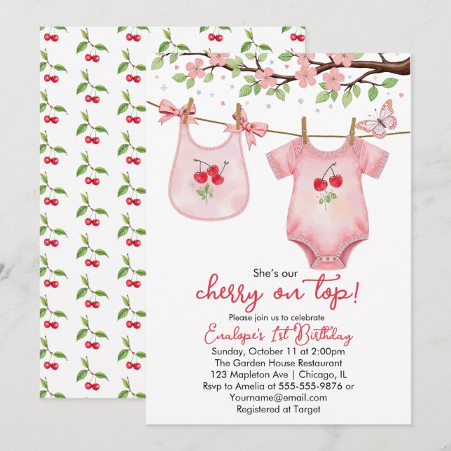 Cerise sur le dessus ! Invitation à l'anniversaire (Devant / Derrière)