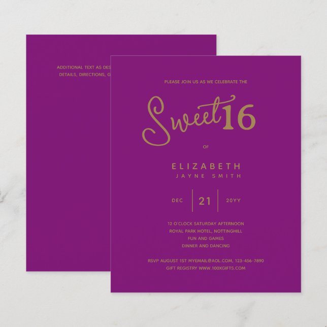 Cerise SWEET 16 Modernes elegantes Budget Geburtst (Vorne/Hinten)
