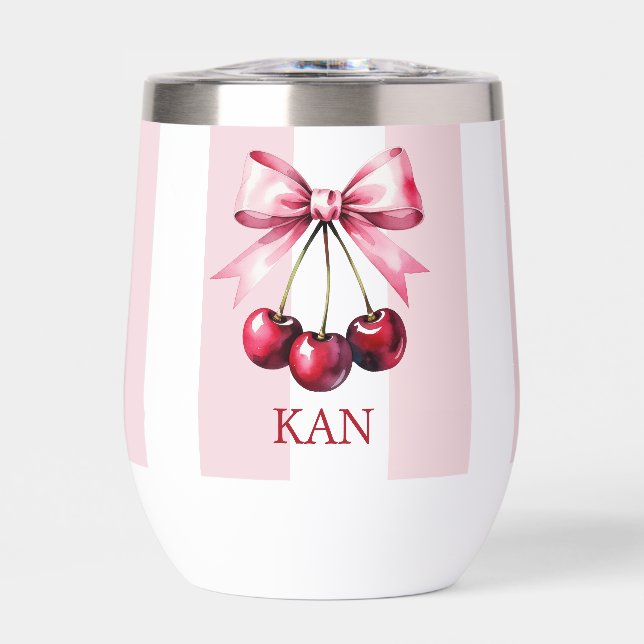 Cerises à ruban rose monogramme esthétique Coquett (Avant)