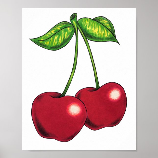 "Cerises" - Cerises sur une affiche de design viti (Devant)