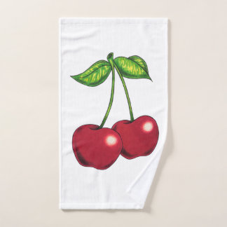 "Cerises" - Cerises sur une serviette à main vierg