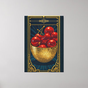 Cerises dans un bol en mosaïque dorée déco art